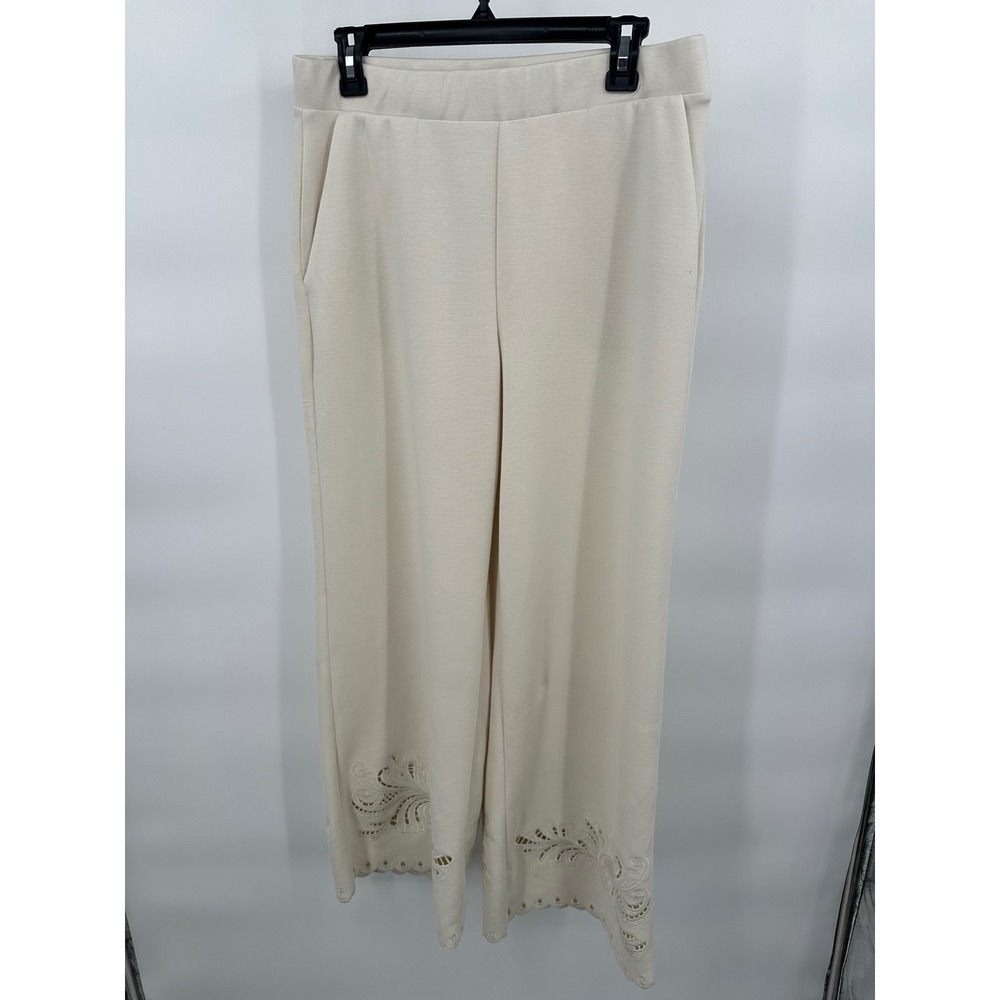 Elie Tahari Women's Cream Cropped Wide Leg Pants with Cutout‎ Detail